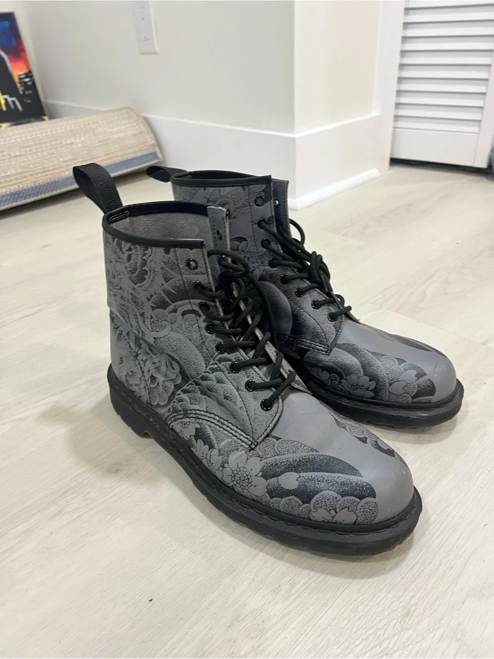 Gray Floral Doc Marten Boots